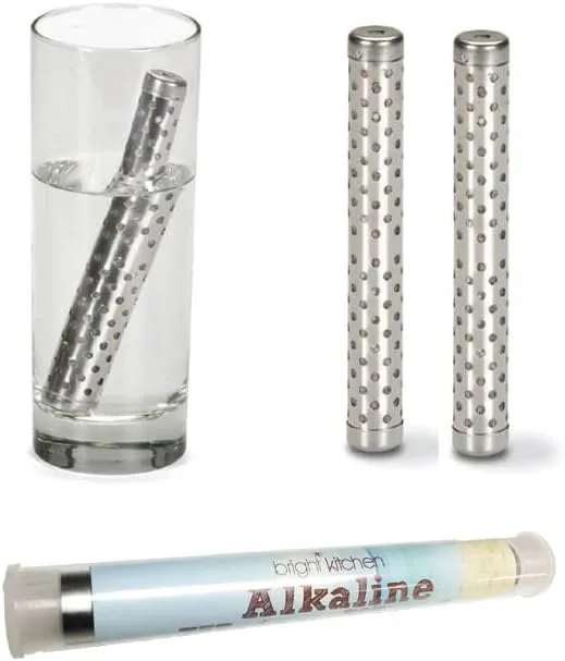 Bright Kitchen 2 Pack Alkaline Water Stick Wand Naturally Raise pH 9.5 Adds Tourmaline, Maifan, Muyu, Far Infrared Stone Reduces ORP Reusable Portable Make Your Own Mineral Water Makes 100 gallons