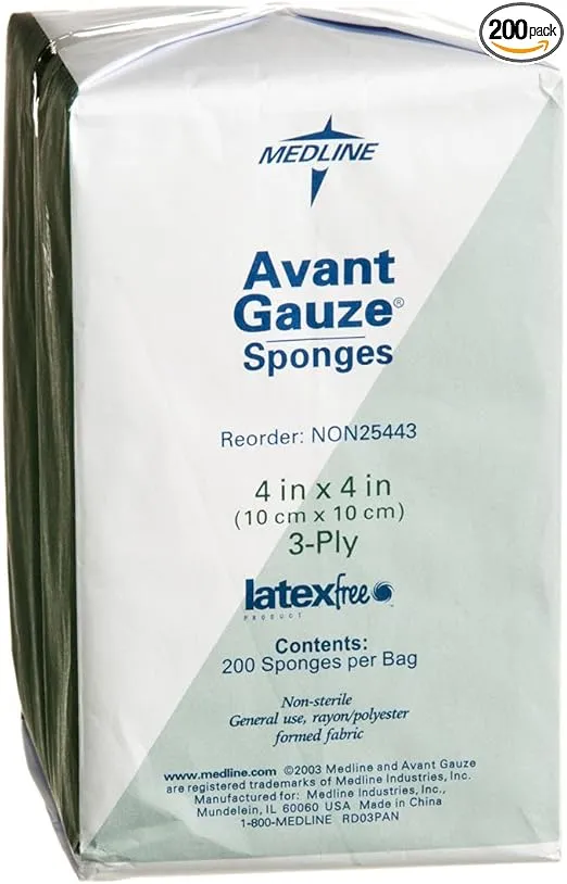 Medline Gauze, Sponge, Avant, 4" x 4", 3Ply, Ns, Lf (Pack of 200)