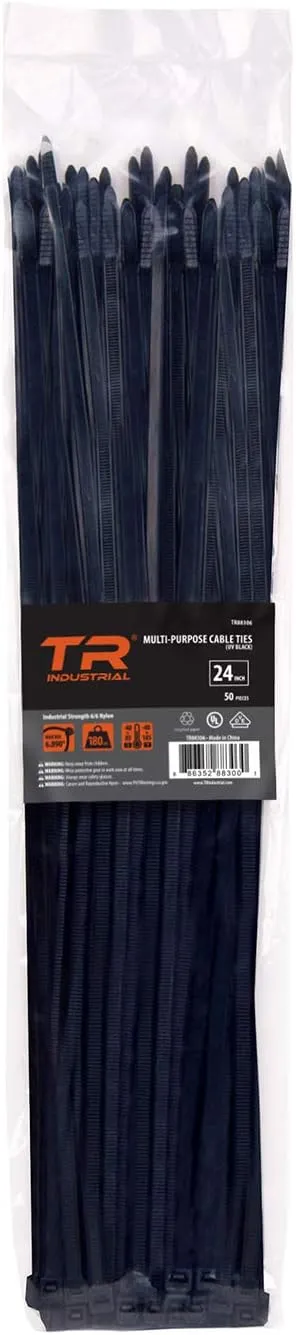 TR Industrial Multi-Purpose UV Resistant Black Cable Ties, 24 inches, 100 Pack