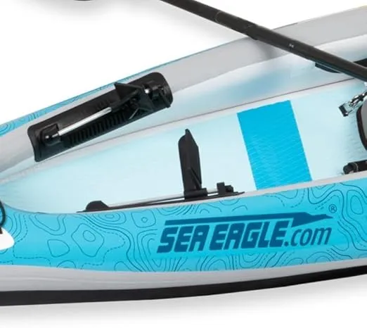 Sea Eagle EZLITE 10 Ultralight, All Woven, Drop Stitch, Rigid, High Performance, Easy Setup, 10' Solo Inflatable Kayak w/Backpack, Seat Paddle and Adjustable Footrests