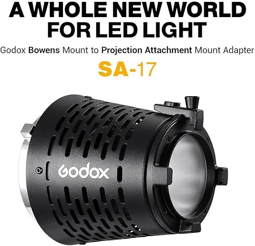 Godox SA-17 Bowens Mount Adapter with Godox SA-P Projection Attachment + SA-06 Iris Diaphragm + SA-09-001 GOBO Set + SA-10 GOBO Set Holder Create Theatrical Effect for Bowens Mount LED Video Light