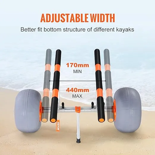 VEVOR Heavy Duty Kayak Cart, Foldable Canoe Trolley Cart with 12'' Tires, Adjustable Width 6.69"-17.32",350 Lb Weight Capacity Kayak Trolley for Kayaks Canoes Paddleboards Float Mats Jon Boats