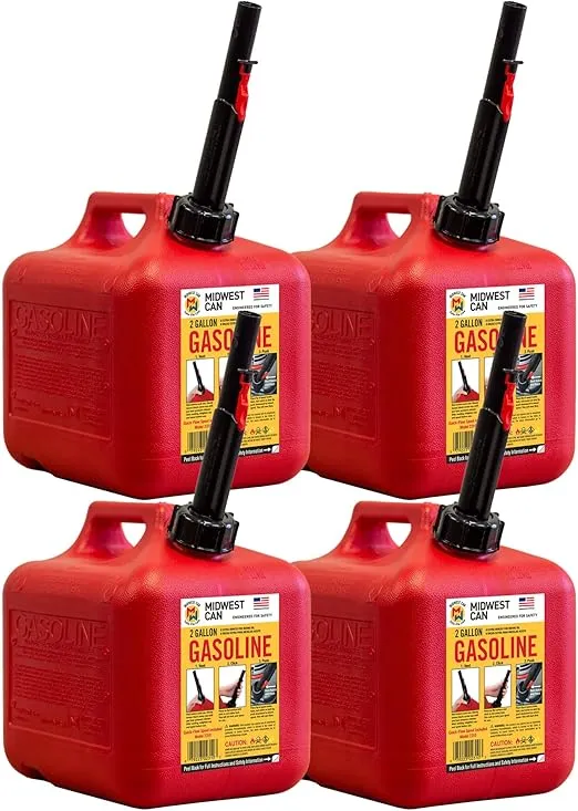 Midwest Can Company 2310 2 Gallon Gas Can Fuel Container Jugs w/ Spout (4 Pack)