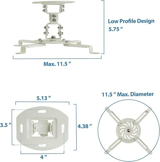 Mount-It! Low Profile Projector Ceiling Mount [30 lbs Capacity] Universal Bracket | 360 Full Motion Rotation with 30 Degree Tilt and Roll | 6 Inches High (White | Short)