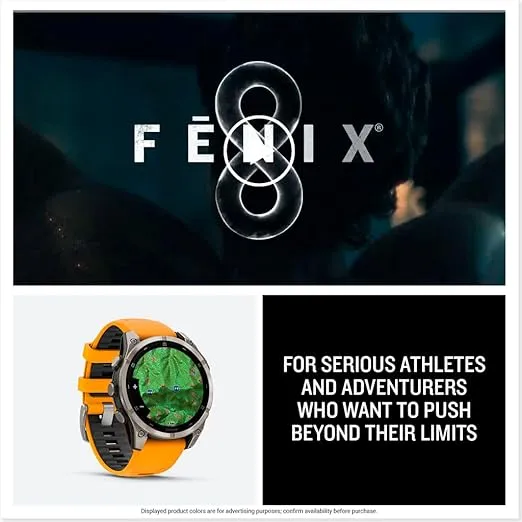 Garmin fēnix® 8 – 47 mm, AMOLED, Sapphire, Premium Multisport GPS Smartwatch, Long-Lasting Battery Life, Dive-Rated, Built-in LED Flashlight, Titanium with Spark Orange/Graphite Band