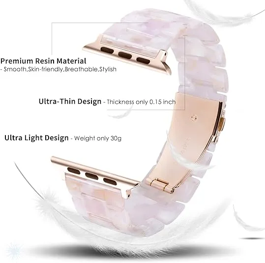 HOPO Compatible With Apple Watch Band 49mm 46mm 45mm 44mm 42mm 41mm 40mm 38mm Thin Light Resin Strap Bracelet With Stainless Steel Buckle Replacement For iWatch Series SE Series 10 9 8 7 Ultra 6 5 4 3 2 1 for Women Men