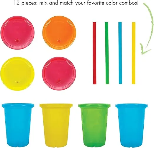 The First Years Take & Toss Toddler Straw Cups - Spill Proof and Dishwasher Safe Toddler Cups with Straws - Toddler Feeding Supplies - 10 Oz - 4 Count