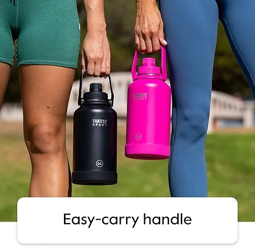 Takeya Sport 32 oz Triple Wall Insulated Stainless Steel Water Bottle With Ice Blocking Spout Lid, Unmatched Quality, 26+ Hours Cold, Grand Slam Black
