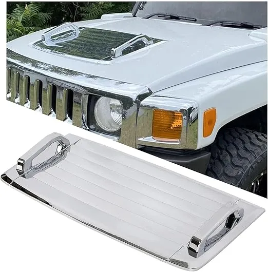 KUAFU Hood Vent Compatible with 2006-2010 Hummer H3 H3T Hood Louver Hood Deck w/Handles Silver Air Vent Grille Chrome Moulding Trim