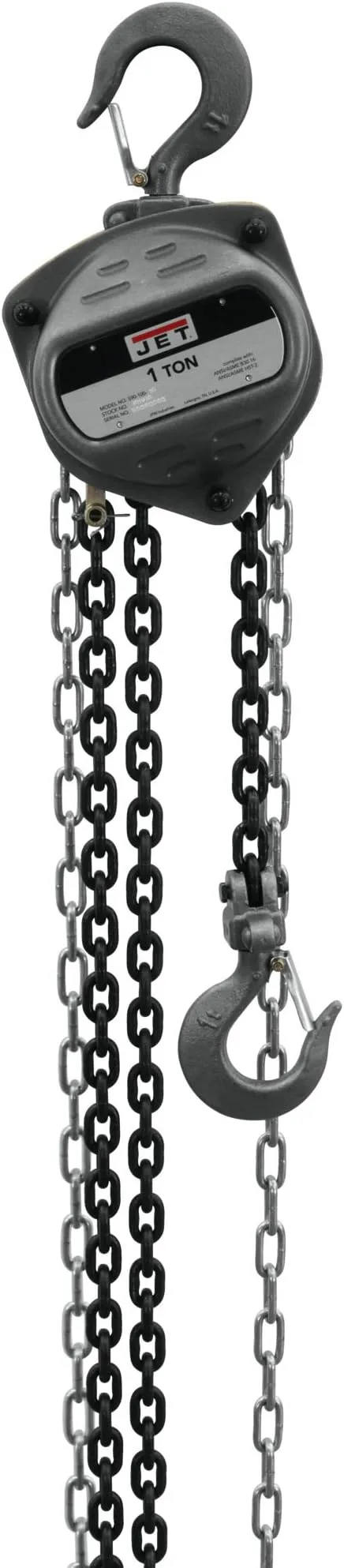 JET 1-Ton Hand Chain Hoist, 10' Lift (Model S90-100-10), Gray