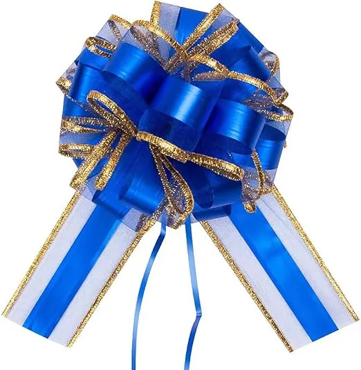 5 Pack Large Pull Bows 7 Inch - Big Pull Bows for Gift Wrapping,Christmas,Wedding,Valentine's Day,Table Decoration,Halloween,Gift Basket,Party Decoration (Blue)