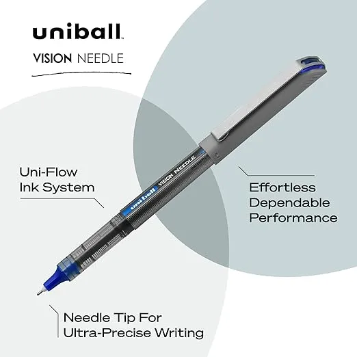 uni-ball 1734916 Vision Needle Roller Ball Stick Liquid Pen Assorted Ink Fine 8/Set