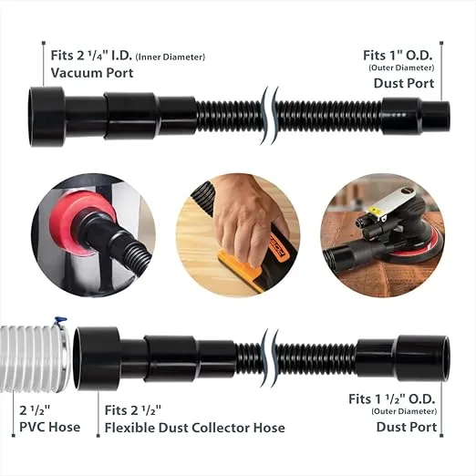 POWERTEC 70175 10 Ft. Dust Collection Hose Kit with 5 Fittings for Woodworking Power Tools Home and Wet/Dry Shop Vacuums