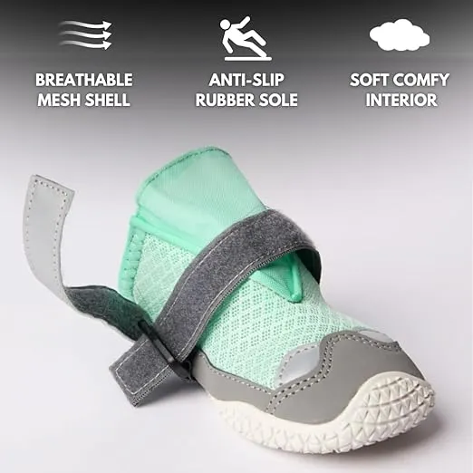 Spark Paws Dog Shoes for Medium Large Dogs, Anti-Slip Dog Booties, Protect Paws from Hot Pavement Winter Snow Hiking Reflective 4PCS - Turquoise, D