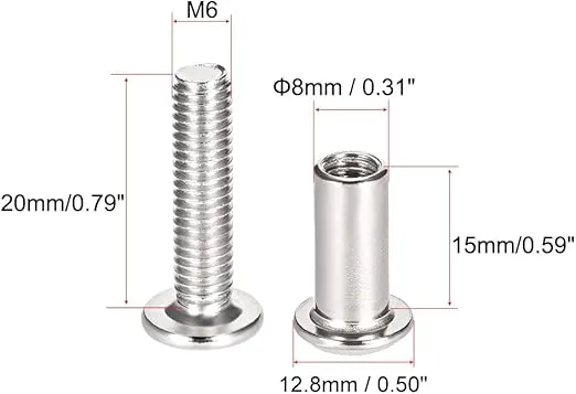 uxcell Screw Post Fit for 5/16"(8mm) Hole Dia, Male M6x20mm Binding Bolts Leather Fastener Carbon Steel 10 Sets