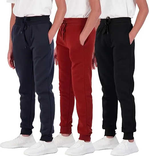 Real Essentials 3 Pack: Boys Cotton Active Fleece Jogger Sweatpants