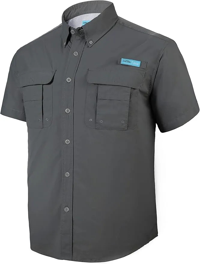 Tuna Men's Fishing Outdoor Button Down UPF 50+ Sun Protection Waterproof Hiking Short Sleeve Shirts
