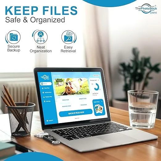 ThePhotoStick® Omni 128GB - Secure Photo & Video Backup and Transfer | Digital File Organization | USB & Multiport Connection for Phones, Tablets and Computers | Portable Memory | External Storage