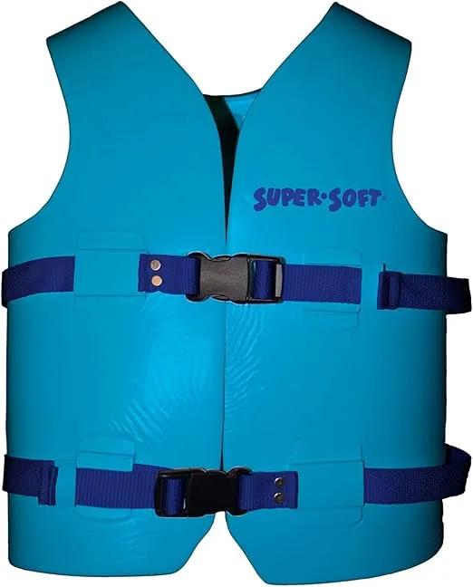 TRC Recreation Super Soft Child Size X Small Life Jacket USCG Approved Vinyl Coated Foam Swim Vest for Kids Swimming Pool and Beach Gear, Marina Blue