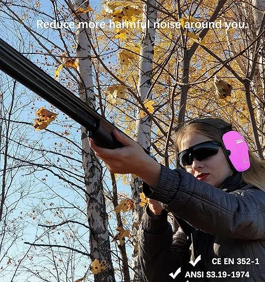 PROHEAR 016 Shooting Ear Protection Earmuffs 2 Pack, NRR 26dB for Gun Range, Hunting -Black and Pink