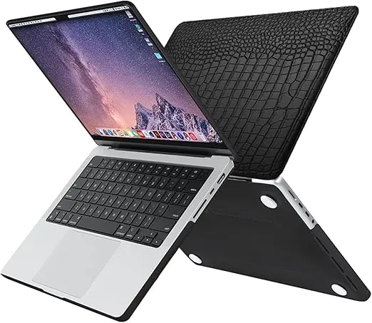 MOSISO Compatible with MacBook Pro 14 inch Case 2024-2021 M4 M3 M2 M1 A3112 A3185 A3401 A2918 A2992 A2779 A2442, Crocodile Grain PU Leather Hard Case&Keyboard Cover&Screen Protector&Storage Bag, Black