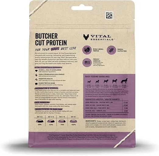 Vital Essentials Freeze Dried Raw Dog Food, Turkey Mini Nibs Entree, 5.5 oz