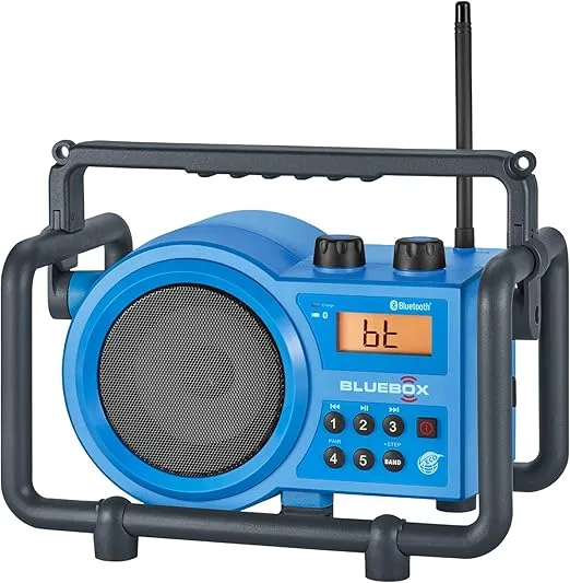 Sangean BB-100 BlueBox AM/FM Ultra-Rugged Digital Receiver with Bluetooth, Blue, 12.4"