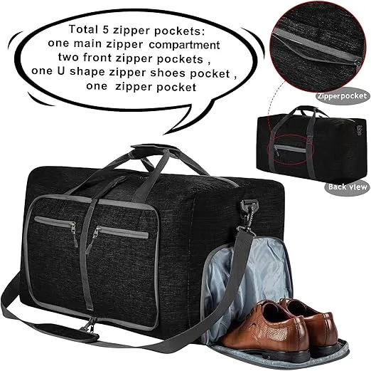 Vomgomfom Travel Duffle Bag for Men, 65L 85L 115L Foldable Travel Duffel Bag with Shoes Compartment Overnight Bag for Men Women