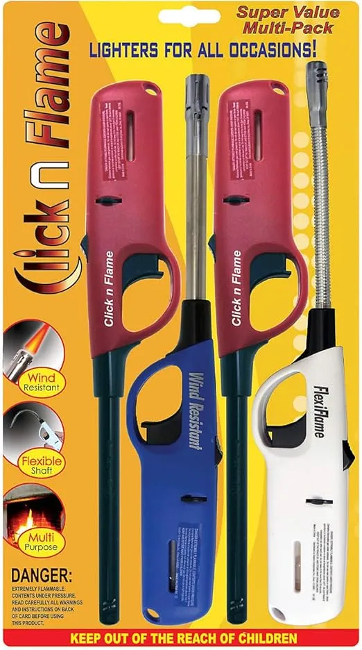 CLICK N FLAME LIGHTERS FOR ALL OCCASIONS - 4 PACKS