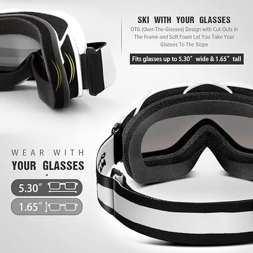 OutdoorMaster OTG Ski Goggles - Over Glasses Ski/Snowboard Goggles for Men, Women & Youth - 100% UV Protection