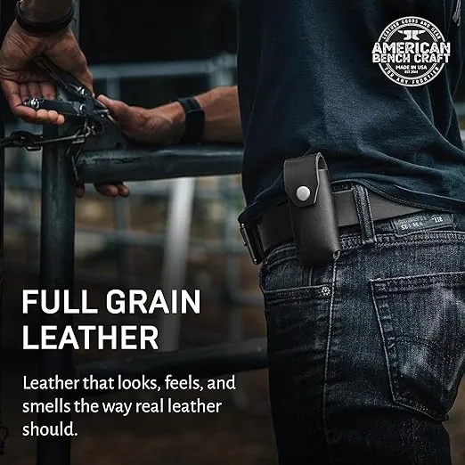 Riveted Leather Multitool Sheath for Leatherman Surge, Super Tool 300, CORE (Black) - Full Grain Leather Belt Tool Holder - Multi Tool Holster for Belt w/Solid Brass Rivets - Belt Accessories for Men