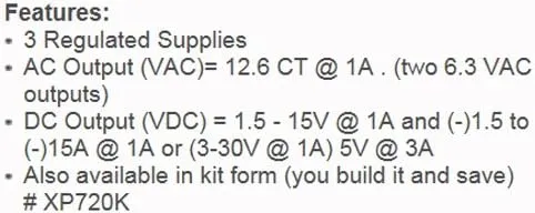 Elenco AC/DC Triple Output Power Supply Kit
