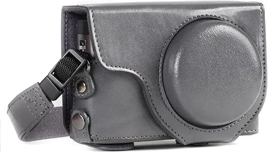 MegaGear MG1261 Ever Ready Leather Camera Case compatible with Panasonic Lumix DC-ZS80, DC-ZS70, DC-TZ95, DC-TZ90 - Gray