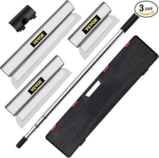VEVOR Skimming Blade Set,10"+16"+24" Blades + 35"-78" Extension Handle,European Stainless Steel Construction Knife, Aluminum Blade Profile Smoothing Knockdown Spatula for Gyprock/Drywall/Wall-Board