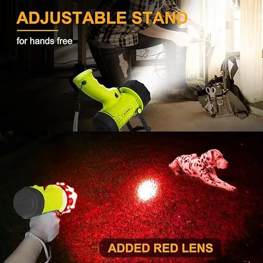 YIERBLUE Rechargeable Spotlight Flashlight with 1000,000 Lumen LED, IP67 Waterproof Long Running Spot Light searchlight, Impact Resistant Handheld Spotlight with Foldable Stand and Detachable Red Lens