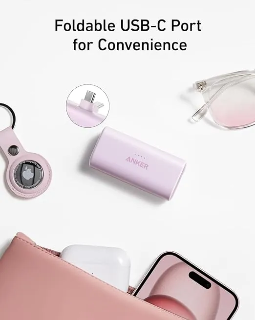 Anker iPhone 16 Portable Charger, Nano Power Bank with Built-in USB C Connector, 5,000mAh Portable Charger 22.5W, for iPhone 16/15 Series, Samsung S22/23 Series, iPad Pro/Air, AirPods, and More