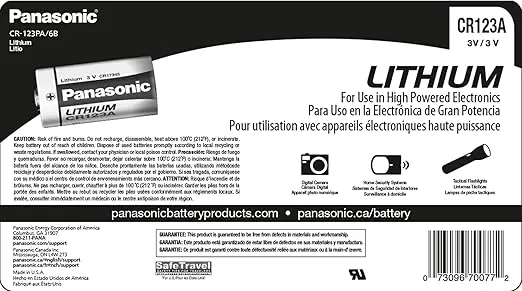 Panasonic Lithium CR-123A 3V Batteries for Flashlights, Digital Cameras, Toys, & Alarm Systems, 6 pack (CR-123PA/6B)
