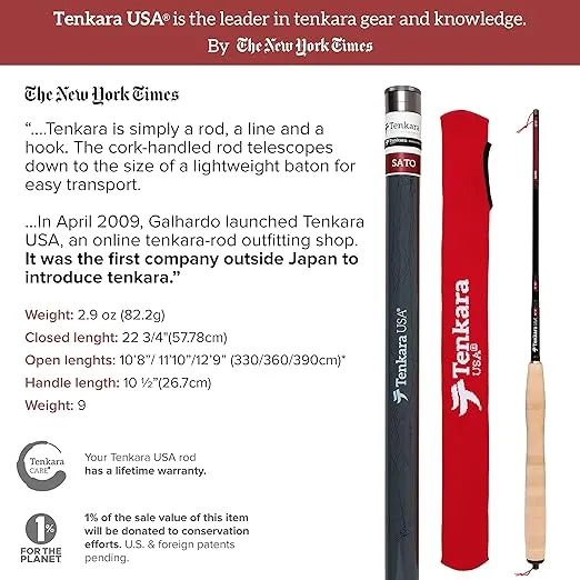 Tenkara USA Fly Fishing SATO™ Rod, for Large & Small Fish - Carbon Fiber, Lightweight, Telescopic, Adjustable, 3 Multi-Lengths (10'8"/ 11'10"/ 12'9")… (Complete Starter Kit)