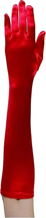 Womens Plus Size Red Elbow Length Satin Gloves Plus