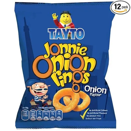 TAYTO Jonnie Onion Rings - Spring Onion flavour snacks from Ireland (12 x 28g packs)