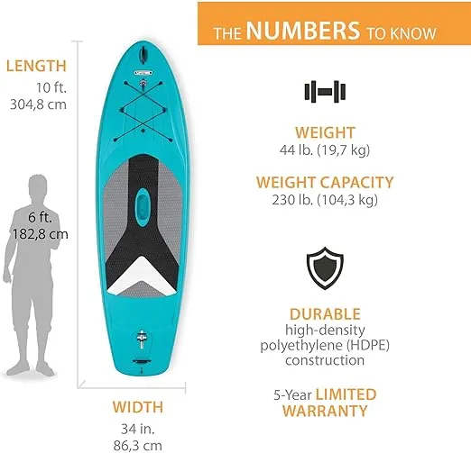 Lifetime Horizon 100 Hardshell Stand-Up Paddleboard (Paddle Included), Teal