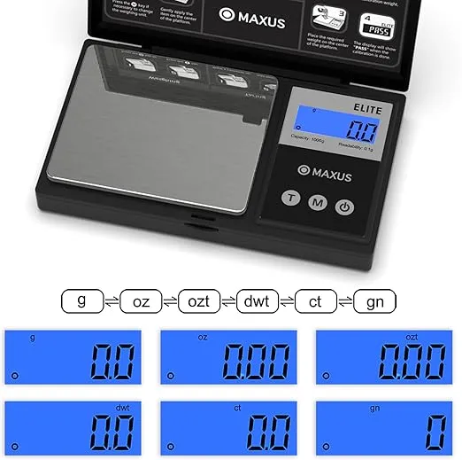 MAXUS Digital Gram Scale 1000g/0.1g, Small Food Scale with Backlit LCD, Mini Pocket Scale for Jewelry