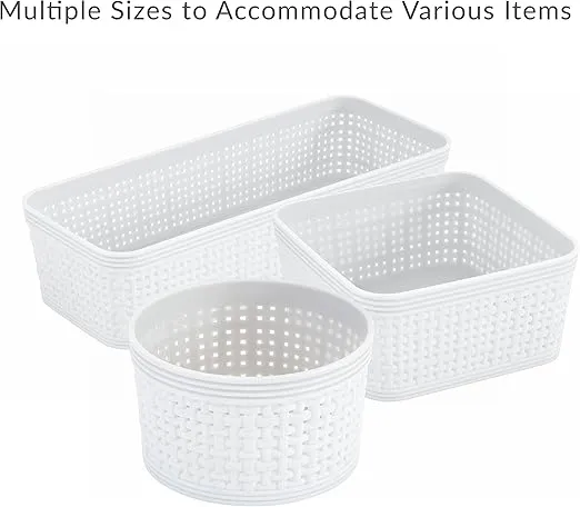 Simplify 6 Piece Organizing Set | Multiple Size Bins | Multipurpose | Office | Desk | Dorm | Bathroom | Storage Basket | Small Items | Accessories | White
