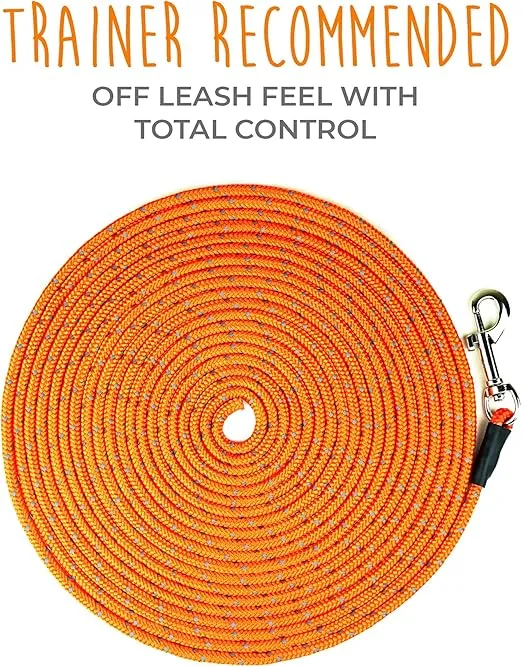 Mighty Paw Check Cord - Off-Leash Feel with Total Control - Climbers Rope for Durability & Strength - Light Enough to Float - Perfect for Water Adventure - Safety Reflective Thread - Night Visibility