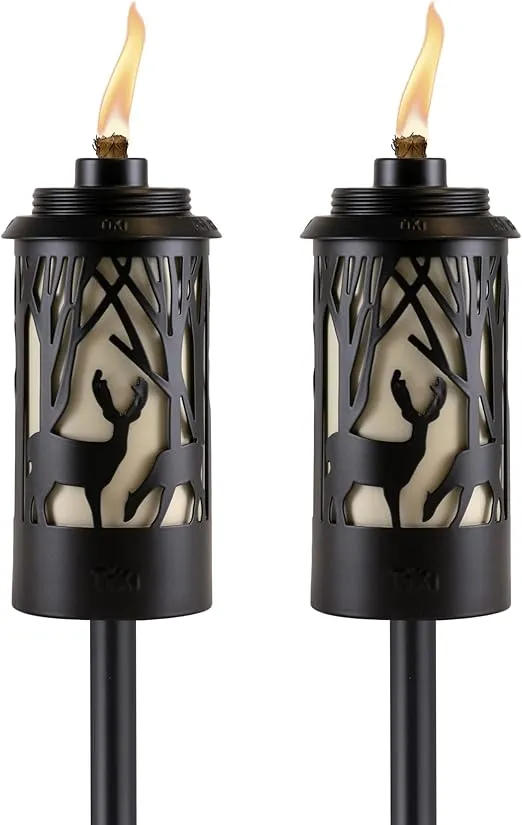 TIKI Brand Hunter Metal 64.5 Inch 2-Pack Torch, Patio, Backyard, and Lawn, Cabin Décor, Up North, Easy Installation, Outdoor Décor Torch, Black, 1123123