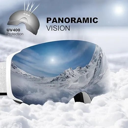 Odoland Magnetic Interchangeable Ski Goggles with 2 Lens, Large Spherical Frameless Snow Snowboard Goggles for Men Women