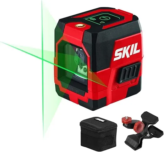 SKIL 65ft. Green Self-leveling Cross Line Laser Level with Horizontal and Vertical Lines, Rechargeable Lithium Battery with USB Charging Port, Clamp & Carry Bag Included - LL9324G-01