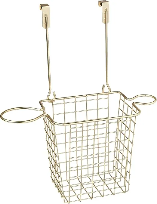 Spectrum Grid Hair Station, Over The Cabinet Door Steel Wire Bathroom Organizer Includes Holsters for Styling Tools & Blow Dryer Perfect for Hairbrushes & Flat Irons, Small, Gold
