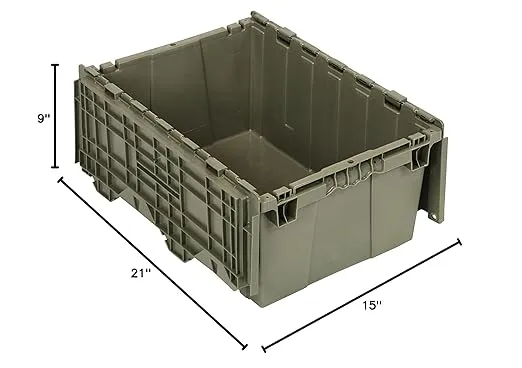 Quantum QDC2115-9 Plastic Storage Container with Attached Flip-Top Lid, 21" x 15" x 9", Gray