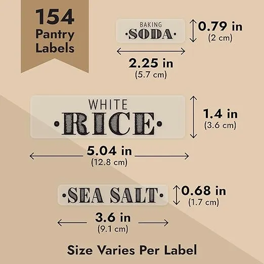 Talented Kitchen 154 Kitchen Labels for Containers, Pantry, Preprinted Black on Clear All Caps for Kitchen Organization (Water Resistant)
